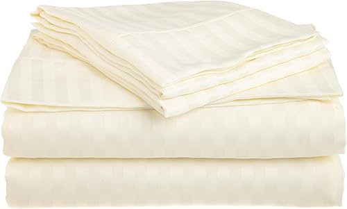 Miniatura 16 de RRlinen Juego de sábanas para cama ajustable de 800 hilos, 4 piezas, tamaño Queen, a rayas, color morado, sábanas de 100% algodón con bolsillo