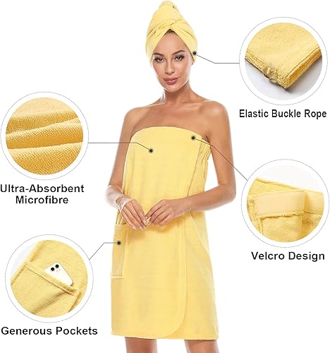 Miniatura 4 de Orrpally Bata de Envoltura de Ducha para Mujer, Toalla de Envoltura de Baño, Bata de Spa, Envoltura Corporal Ajustable