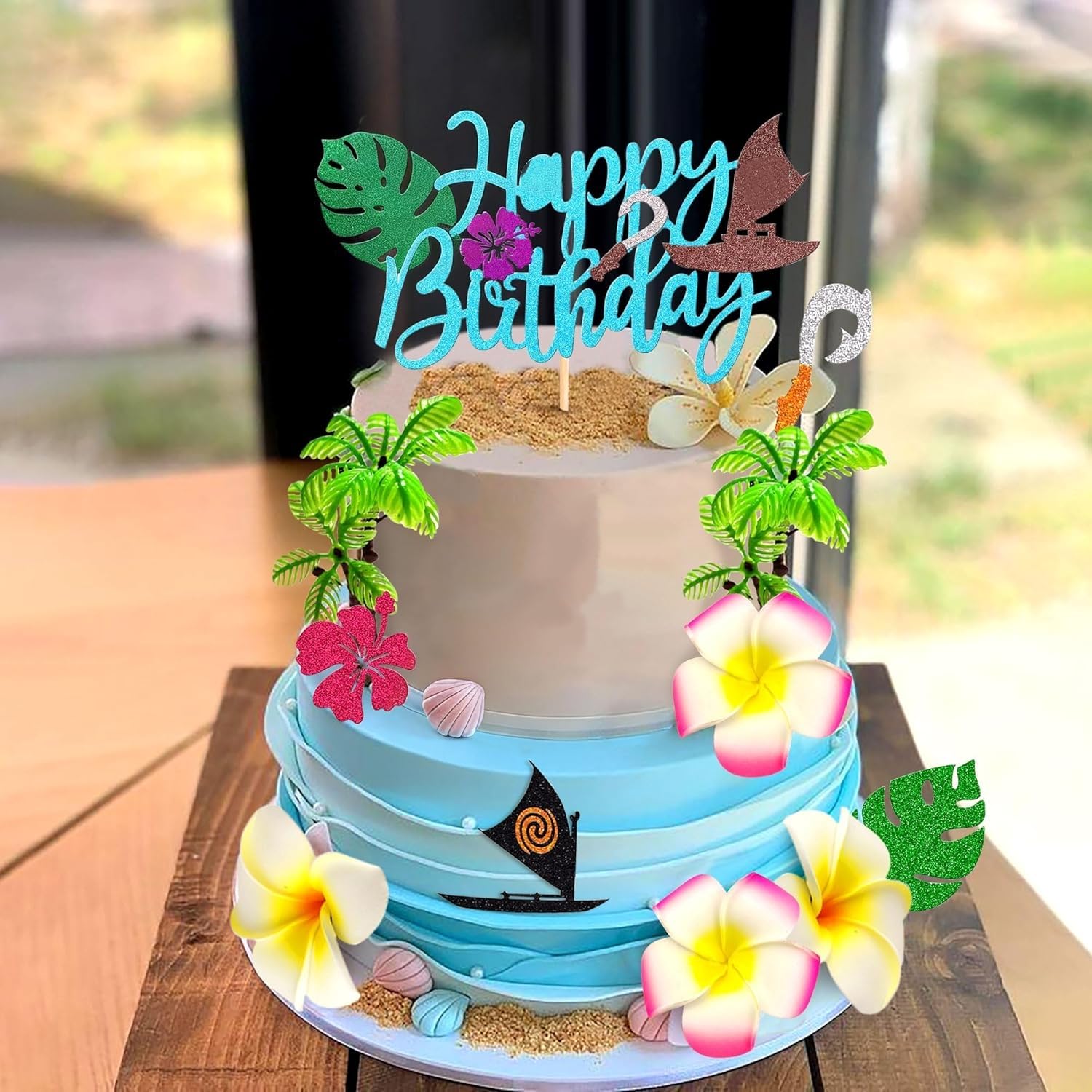 Déco Gâteau Hawaïen 18 Pièces Décoration Gâteau Tropical Cake Topper Été Feuilles de Palmier et Fleurs pour Décorer Les Gâteaux d'Anniversaire et de Fête (A