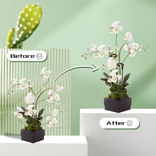 Vista 27 de SupKing - Estacas para plantas de 17 pulgadas y 11 pulgadas de longitud ajustable, 16 piezas de palo de orquídea verde con clips para interiores