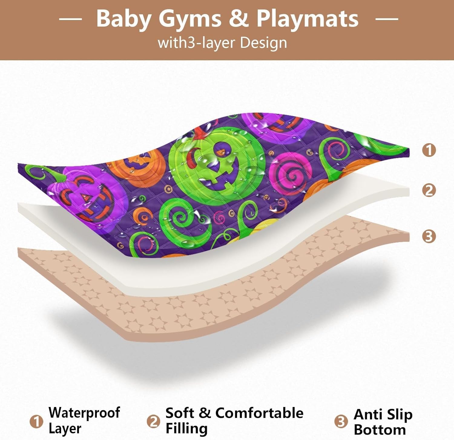 Graffiti Colorful Halloween Pumpkin Baby Play Mat, 50“ X 50” Washable Folding Crawling Mat, Baby Floor Mat, Soft, Non-Slip