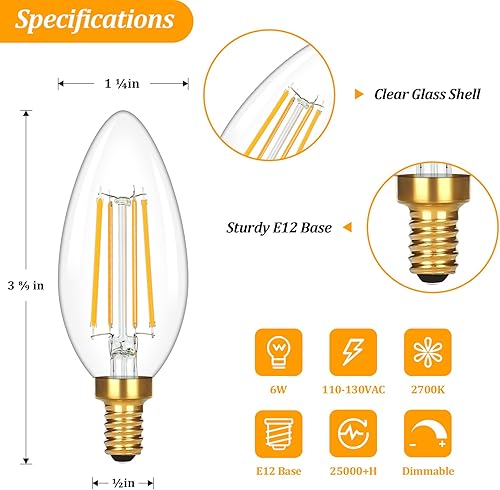 Miniatura 2 de Brightever Bombillas LED de candelabro E12 equivalente a 60 W, 2700 K blanco suave, 620 lúmenes, 6 W, bombilla LED de candelabro B11, bombillas de