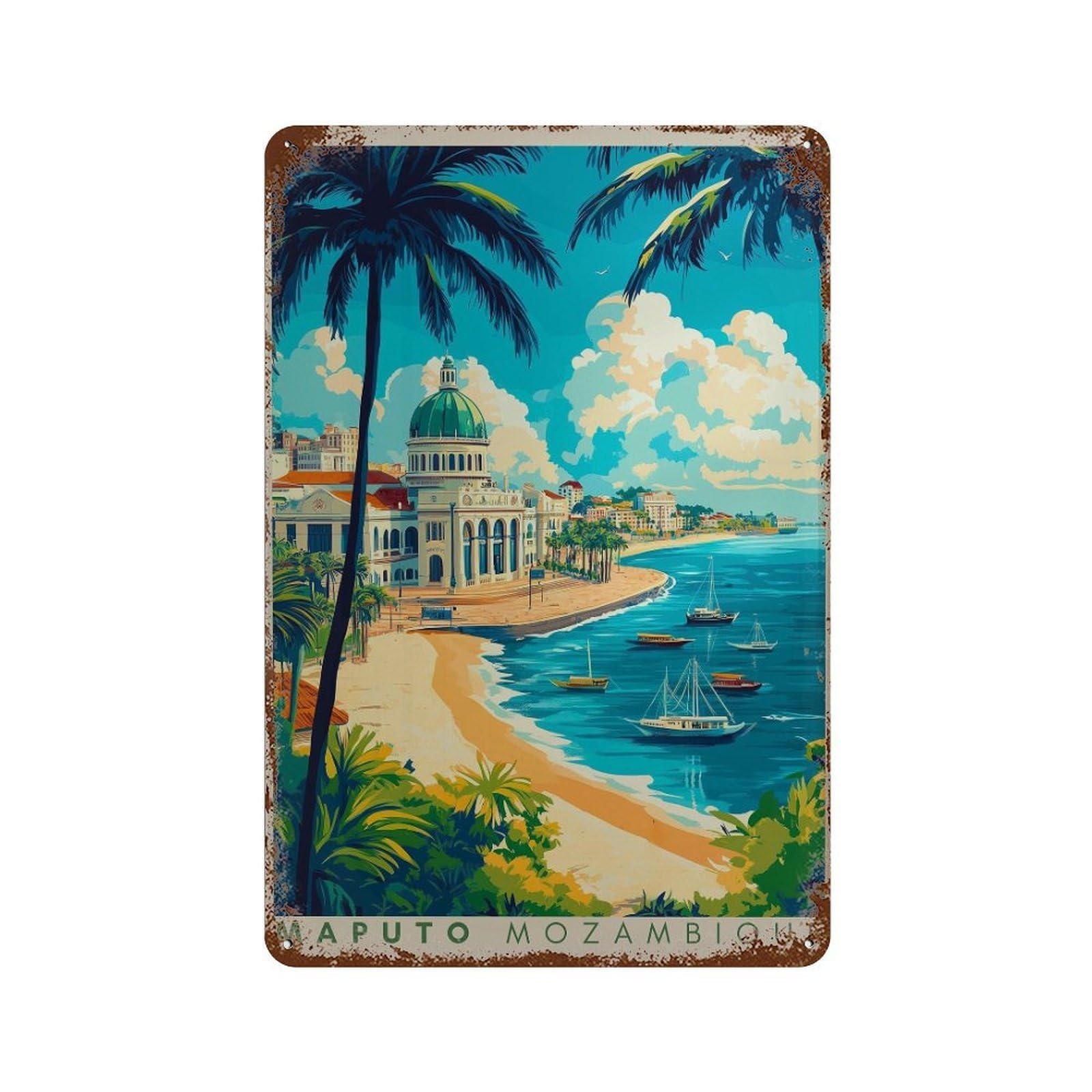 xiaoxiaoshen Maputo Mozambique Travel Indian Ocean Wall Decor Art Metal Tin Poster Modern Home Decor Art Home Bar Shop Decorations Vintage Sign 30x20cm
