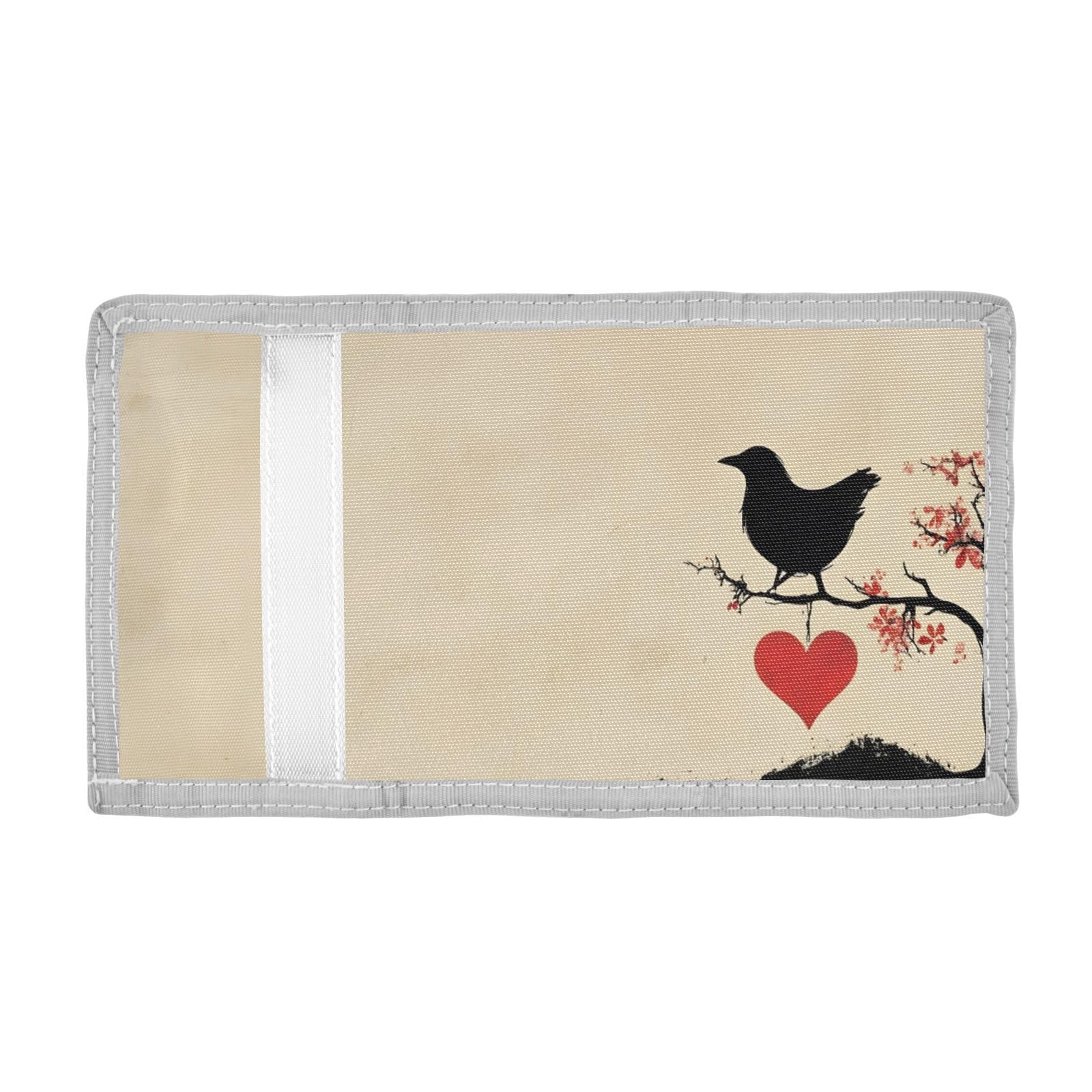 FOLIOSA Kids Wallet for Boys Girls Bird Valentine Tree Print Youth Wallet with Zipper Pocket Card Holders, Novelty Wallet 4.9×2.9 in