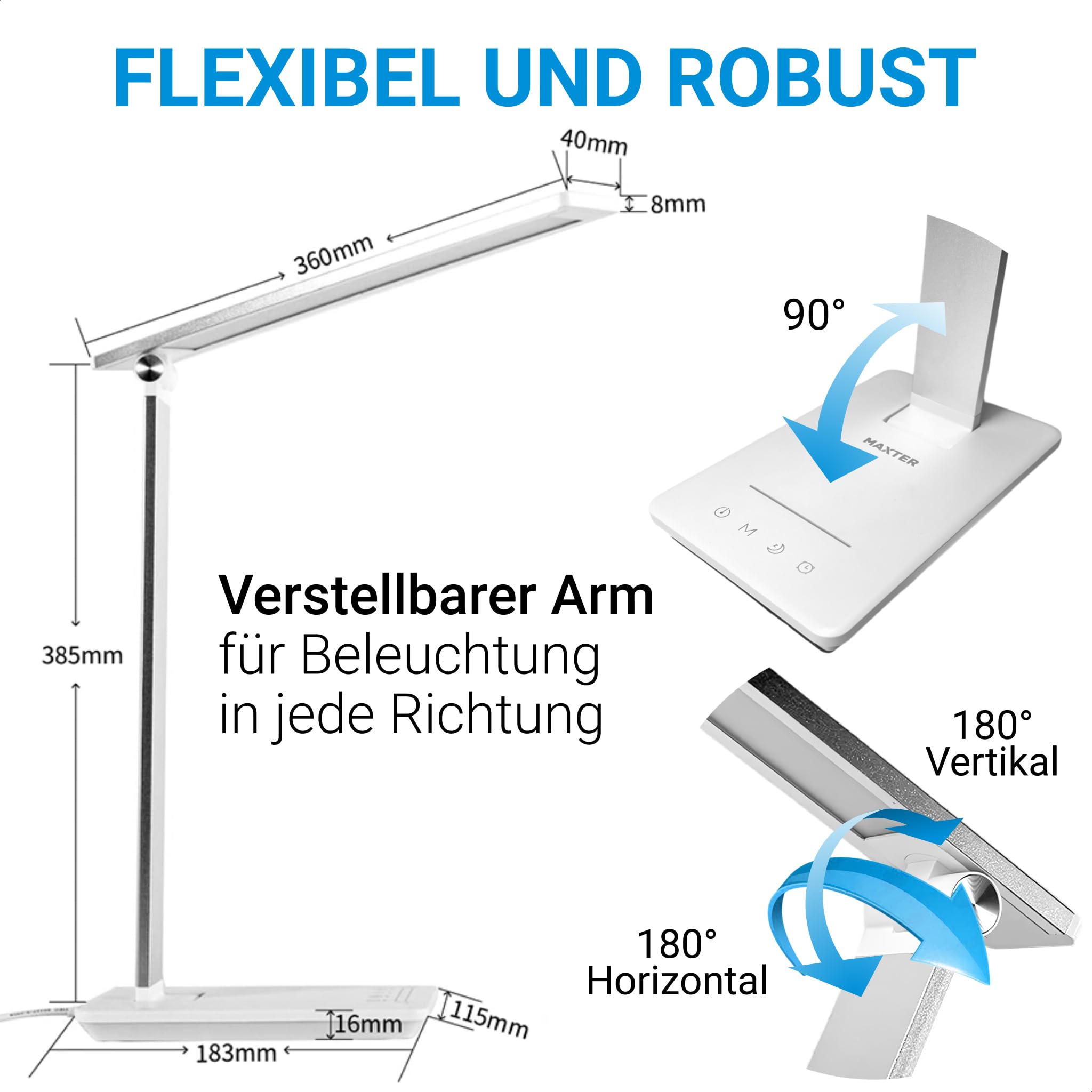 Kabellose LED Schreibtischlampe mit Wiederaufladbarer BATTERIE - Nachttischlampe - Tischlampe - Dimmbares LED Lampe (5 Helligkeits- und 5 Farbstufen, USB-C, 30 Min Timer, Lesemodus) - Desk Lamp