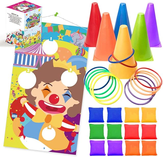 UNGLINGA Carnival Toss Games Kids Party Rings Bean Bag Throwing Tossing Cones Circus Game Obstacle Course Set for Boys Girls Children Family Adults Outdoor Yard Lawn Birthday Games Supplies