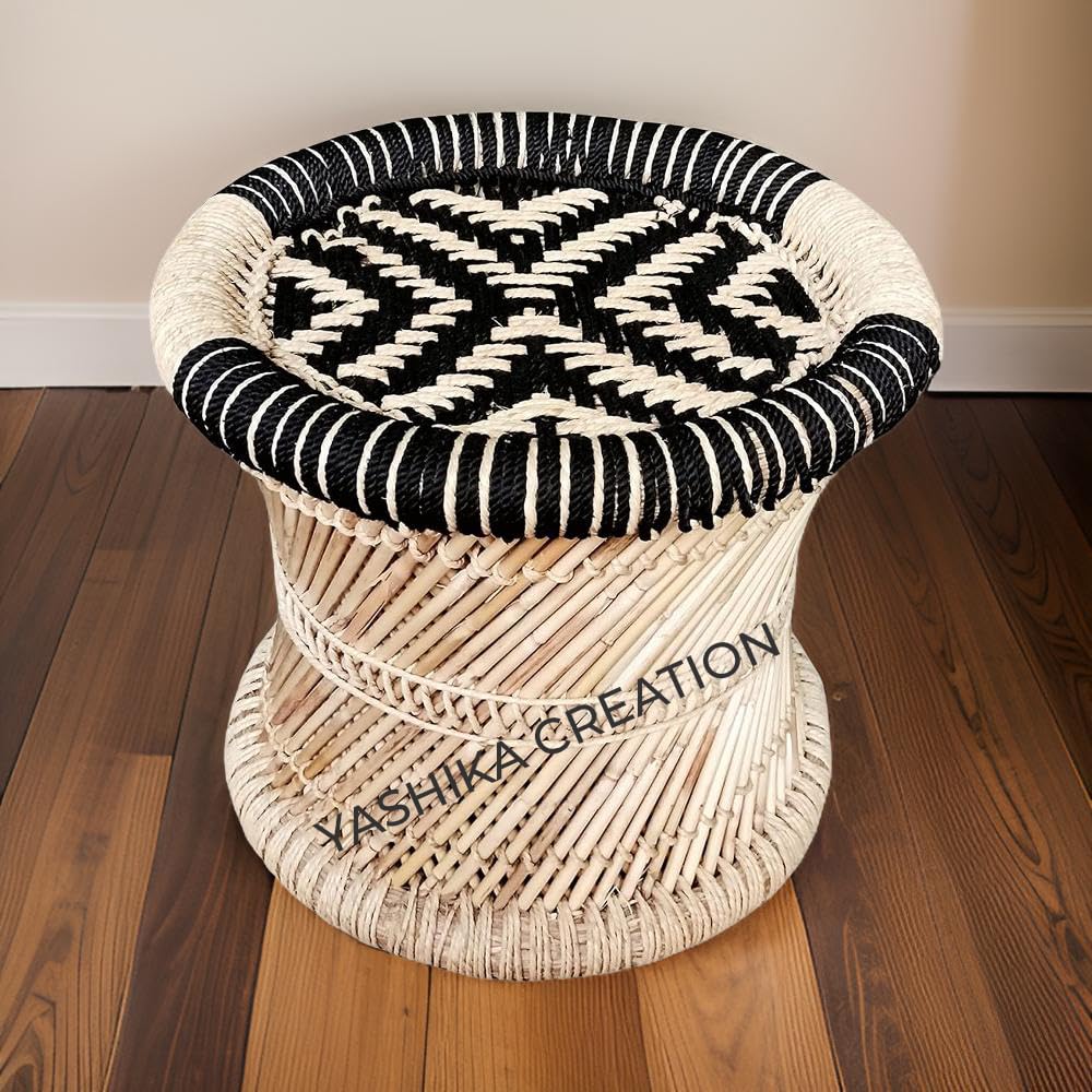 YASHIKA CREATION ! Natural Handmade Stools/mudda/mudah/muddi Black & Beige 15 * 15 1 picss