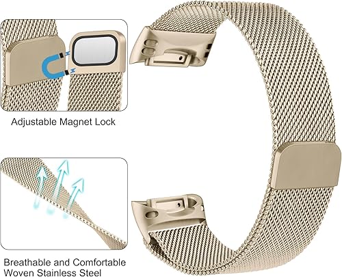 Miniatura 5 de Amzpas Banda magnética compatible con Fitbit Charge 6  Charge 5 bandas para mujeres y hombres, correa de repuesto de malla de acero inoxidable