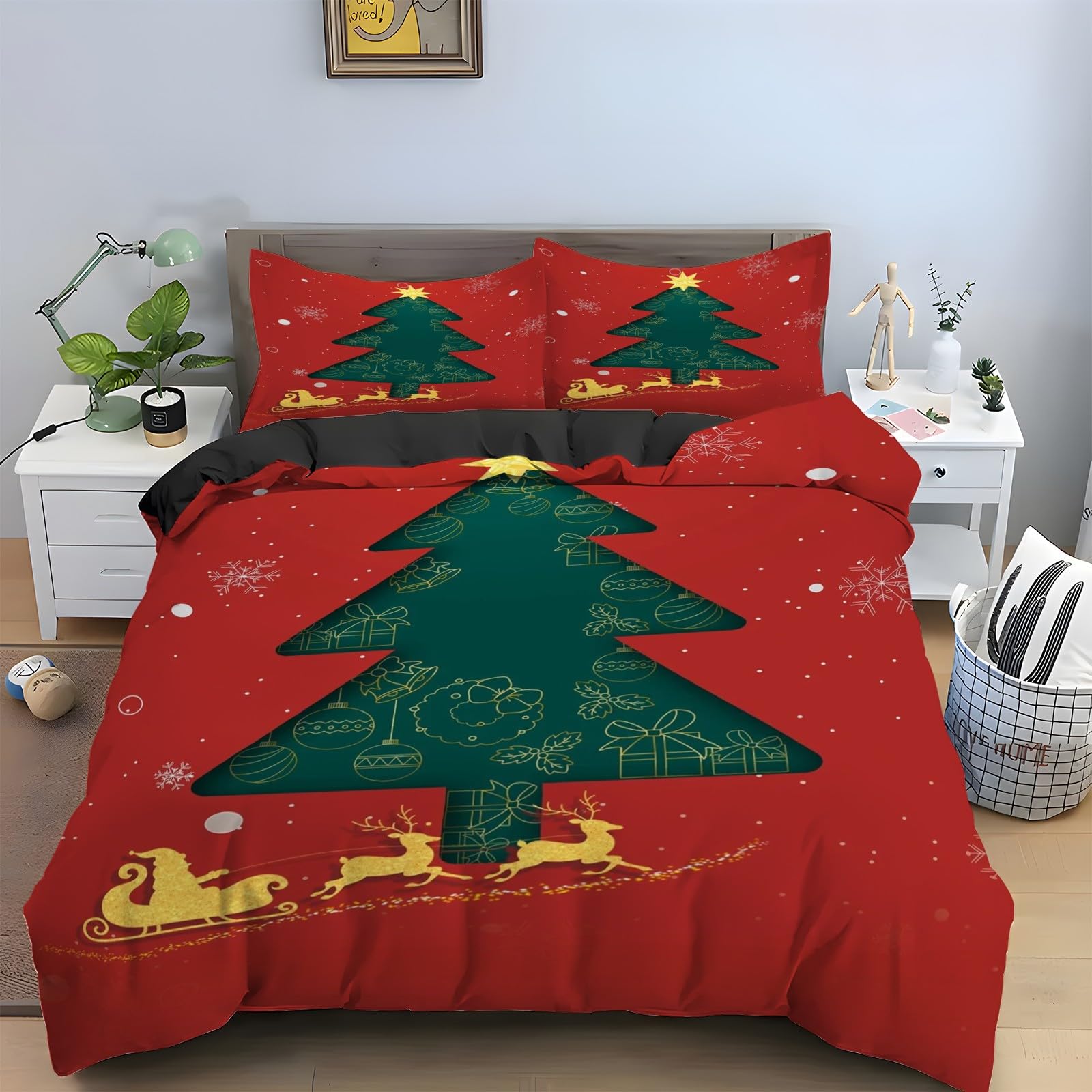 Housse Couette en Microfibre Douce 220x240 literie Noël 3 pièces KG2633