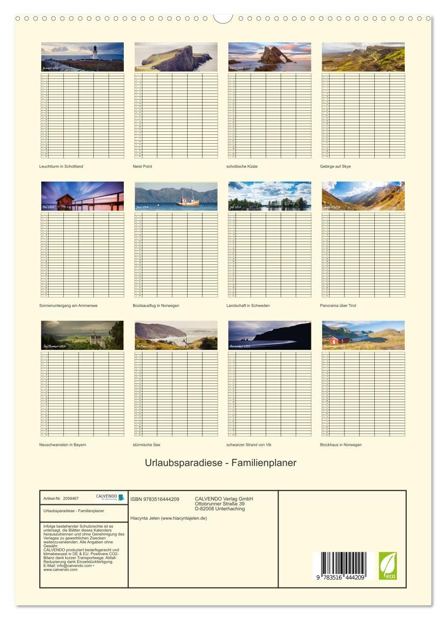 Urlaubsparadiese - Familienplaner (hochwertiger Premium Wandkalender 2026 DIN A2 hoch), Kunstdruck in Hochglanz