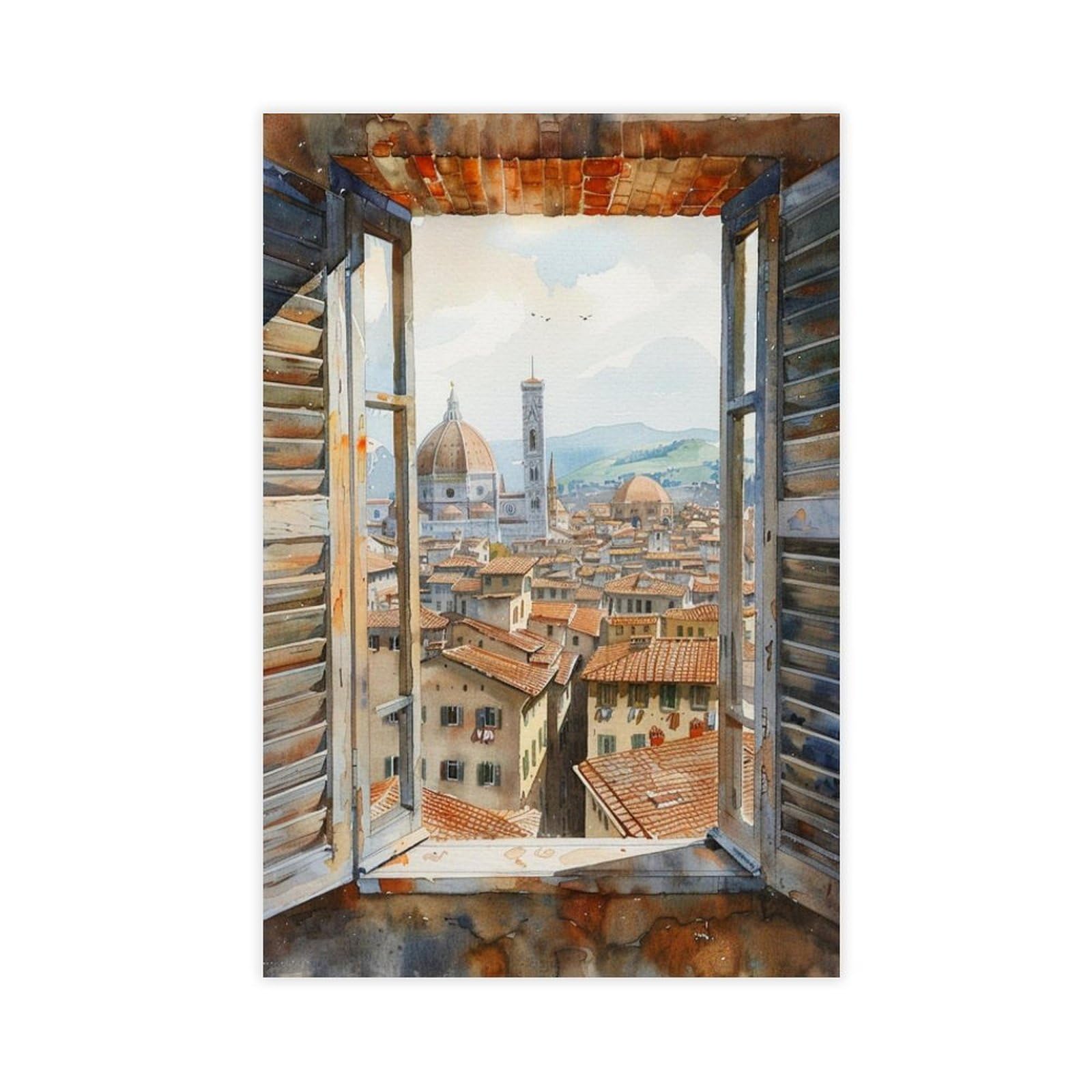 Utgn Florence Painting Italian Window Art Canvas Poster Wall Art Print Picture Paintings 12X18inch(30X45cm)