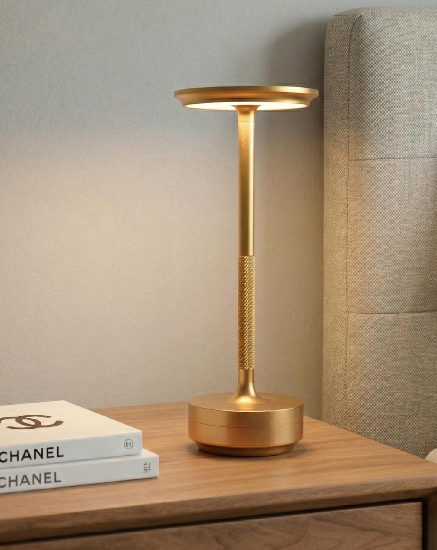 NYRWANA Table Lamp | 2000mAh Battery | Home Decor, Lamp, Lamps for Bedroom and Living Room, Stepless Dimming, 3 Colour Touch Control, USB-C Charging, Rakhi Gift for Brother & Sister (Metal - Gold)