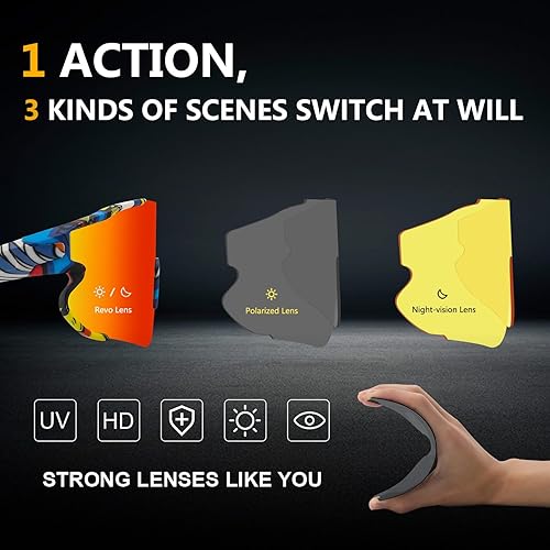 Miniatura 3 de Sports Sunglasses Cycling Sunglasses for Men Women with 1 or 3 Interchangeable Lenses Baseball Glasses