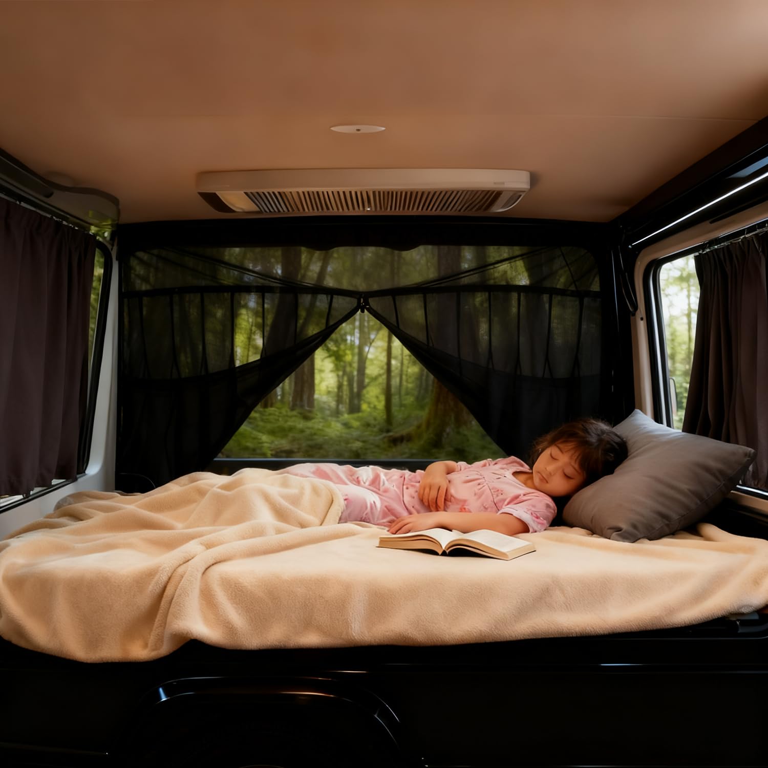 Erato Zanzariera Magnetica per Furgone, Schermo Antinsetti 155x170 cm con 3 Chiusure a Zip e 16 Magneti per VW T5/T6/T6.1/T7 California, ID Buzz, Trafic, Ducato Camper, Marco Polo e Transit