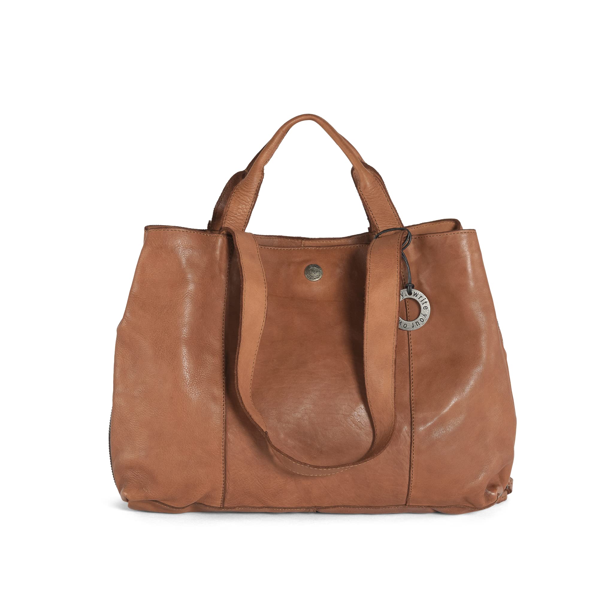 Shopper Tasche Damen LEYLA, große Henkeltasche aus Leder, Handtasche für Frauen mit vielen Fächern, cognac