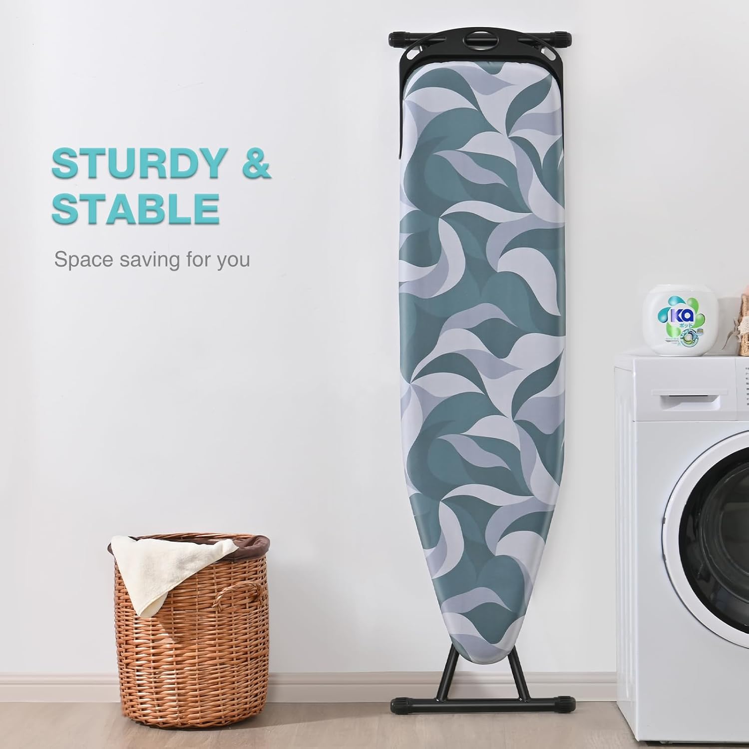 APEXCHASER Foldable Ironing Board Full Size, Iron Board with Heat Resistant Cover, Iron and Ironing Boards Set with 7-Lever Height Adjustable, Iron Table Stand with Non-Slip Metal Legs 14x54,Blue