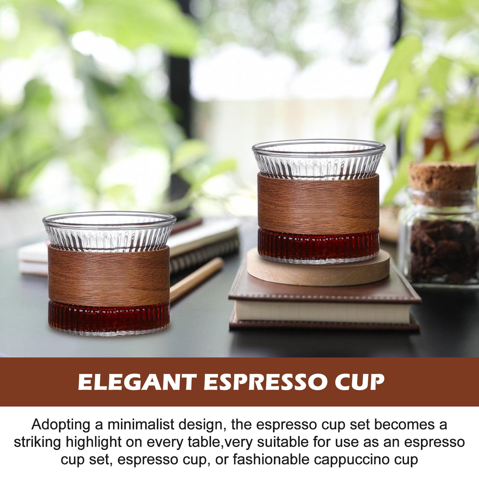 Lot De 2 Tasses Expresso Verre Double Paroi 170 Ml + Bois De Noyer Anti-Brûlure - Élégant Pour Café, Cappuccino, Thé