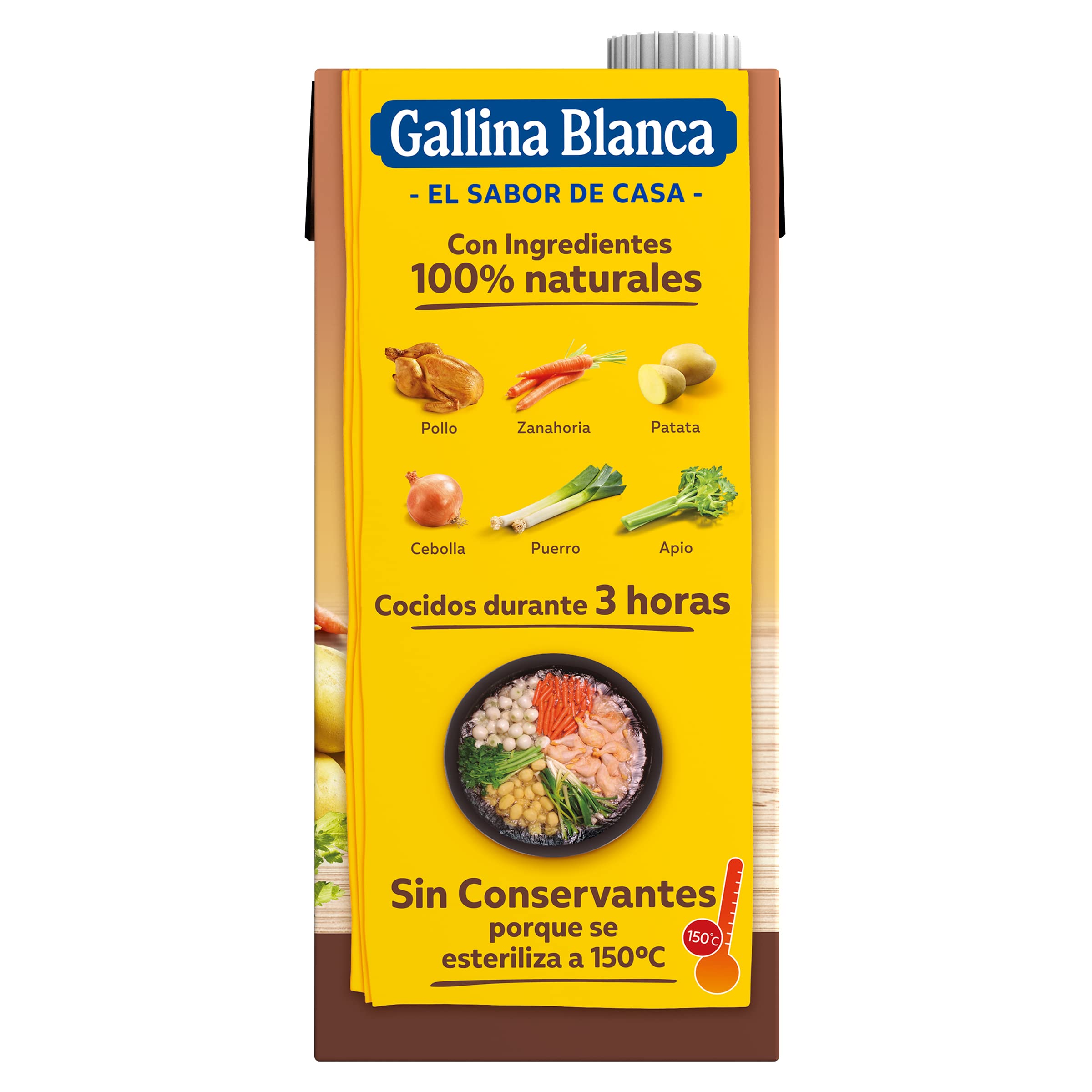 Gallina Blanca - Caldo casero de pollo bajo en sal 100% natural, 1 L - [Pack de 6]