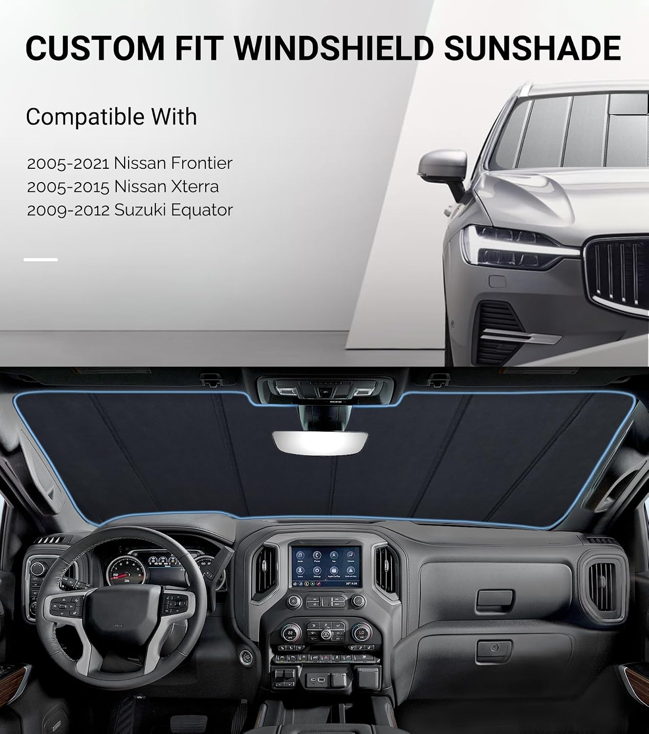 Pigenius Windshield Sun Shade for Nissan Frontier 2005-2021, Xterra 2005-2015, for Suzuki Equator 2009-2012 Front Window Sunshade - Safeguard Upgraded