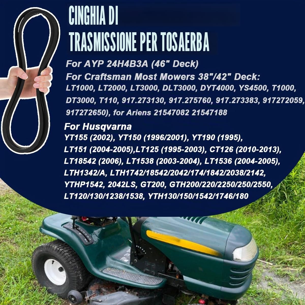 ZAMDOE 144959 Cinghia di Trasmissione per Tosaerba per Craftsman LT1000 LT2000 LT3000 per Husqvarna per Poulan per AYP trattorino rasaerba da 42'' 532138255 532144959 160855 130801 138255 532130801