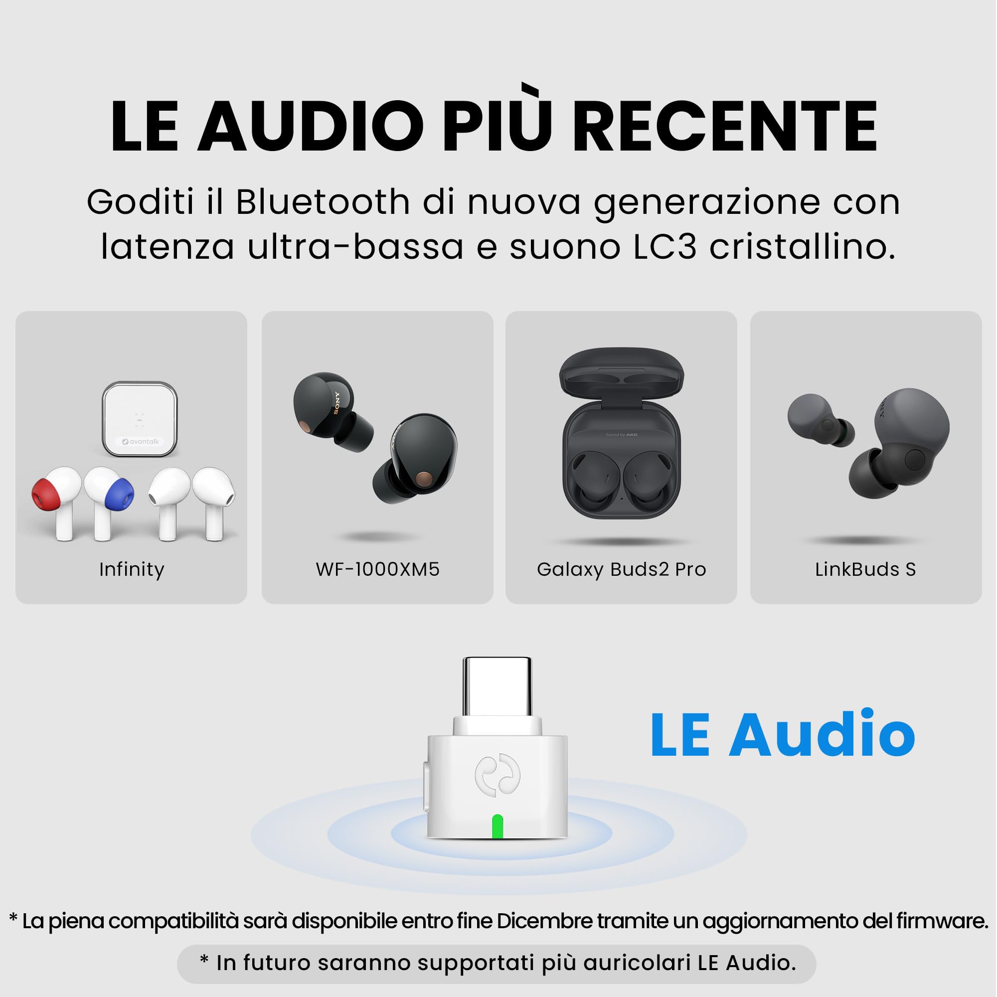 Avantalk C82 LEA – LE Audio adattatore USB-C Bluetooth 5.4, suono wireless a bassa latenza e alta qualità per cuffie LE Audio e dispositivi di ascolto assistito su PC, laptop e tablet
