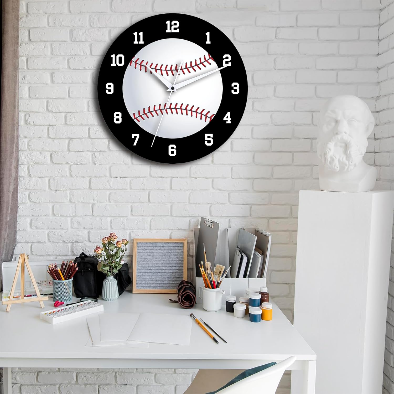 12 Inch Baseball Wall Clock, Silent Non-Ticking Battery Operated Decorative Wall Clock, Sports Wall Decor for Bedroom Office Man Cave, Gift for Baseball Fans Lovers Dad Men