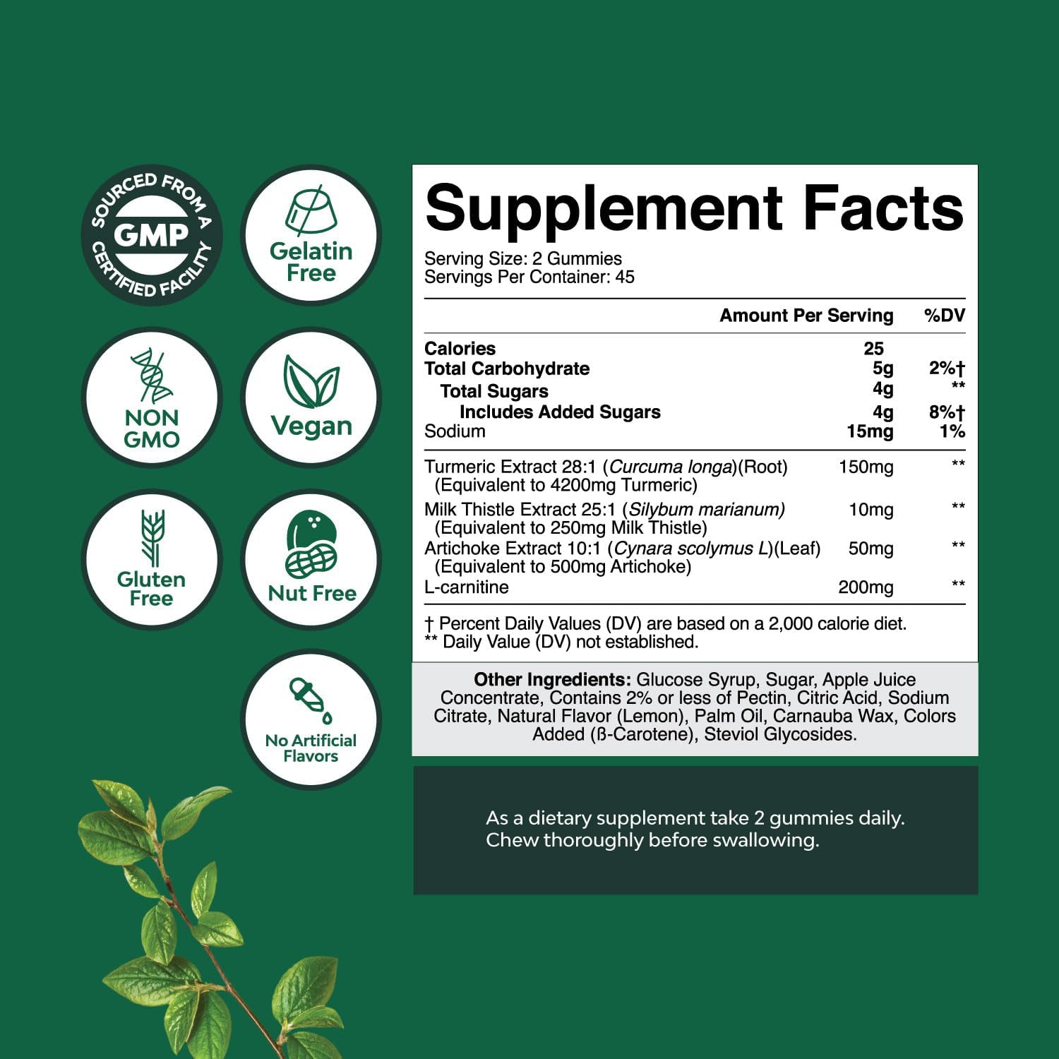 Cleansing Herbal Liver Detox Gummies Liver Support Milk Thistle Gummies with Artichoke Extract Turmeric Curcumin and L-Carnitine - Vegan and Non-GMO - Sweet Lemon - 90 Count (Pack of 1) - Image 3