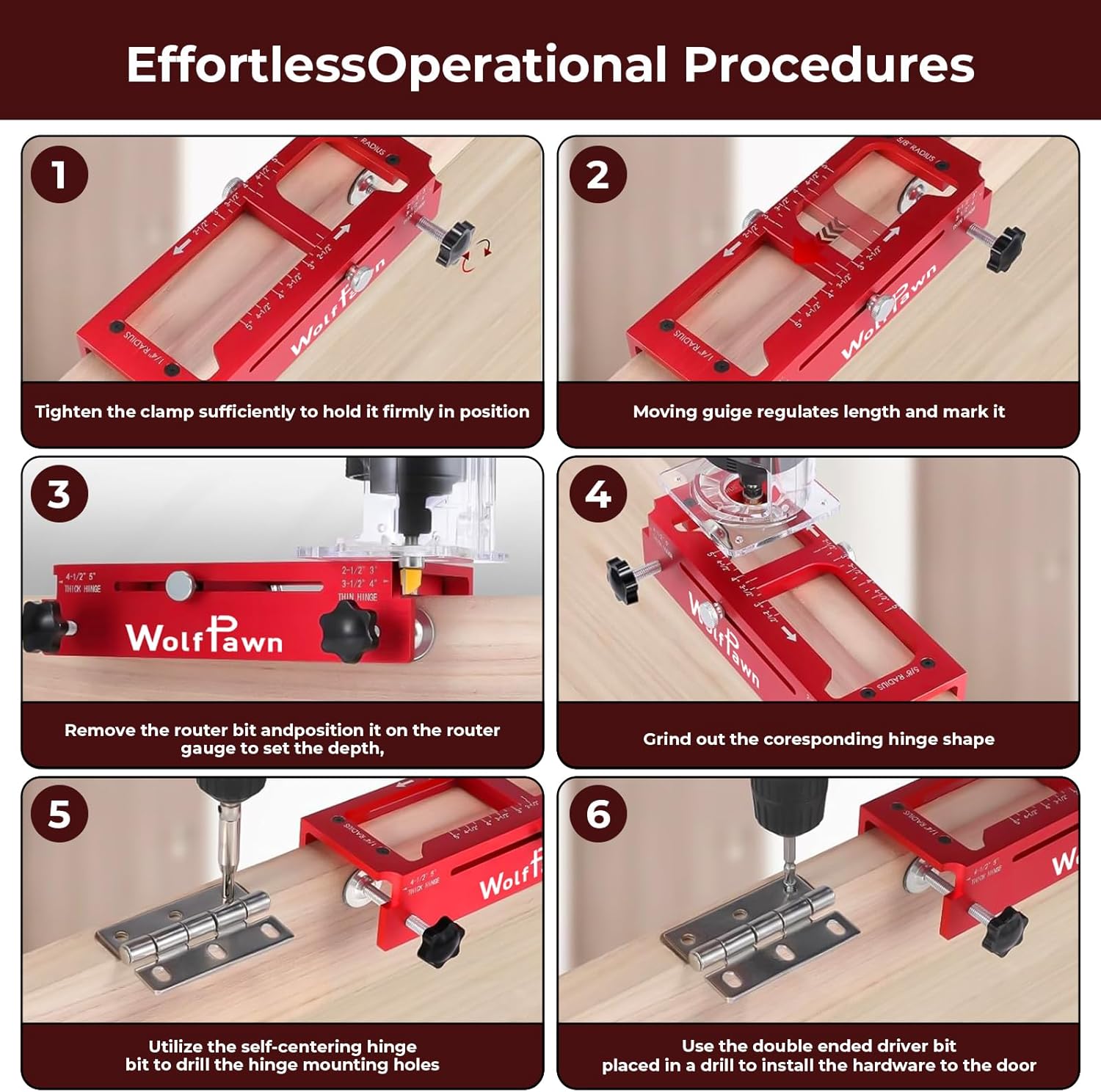 Door Hinge Jig,Aluminum Alloy Door Hinge Router Jig,Adjustable Hinge Mortise J-ig Fits Door Hinges from 2.5" to 5",1/4",5/8" Radius & Square Corner,Door & Cabinet Hinges