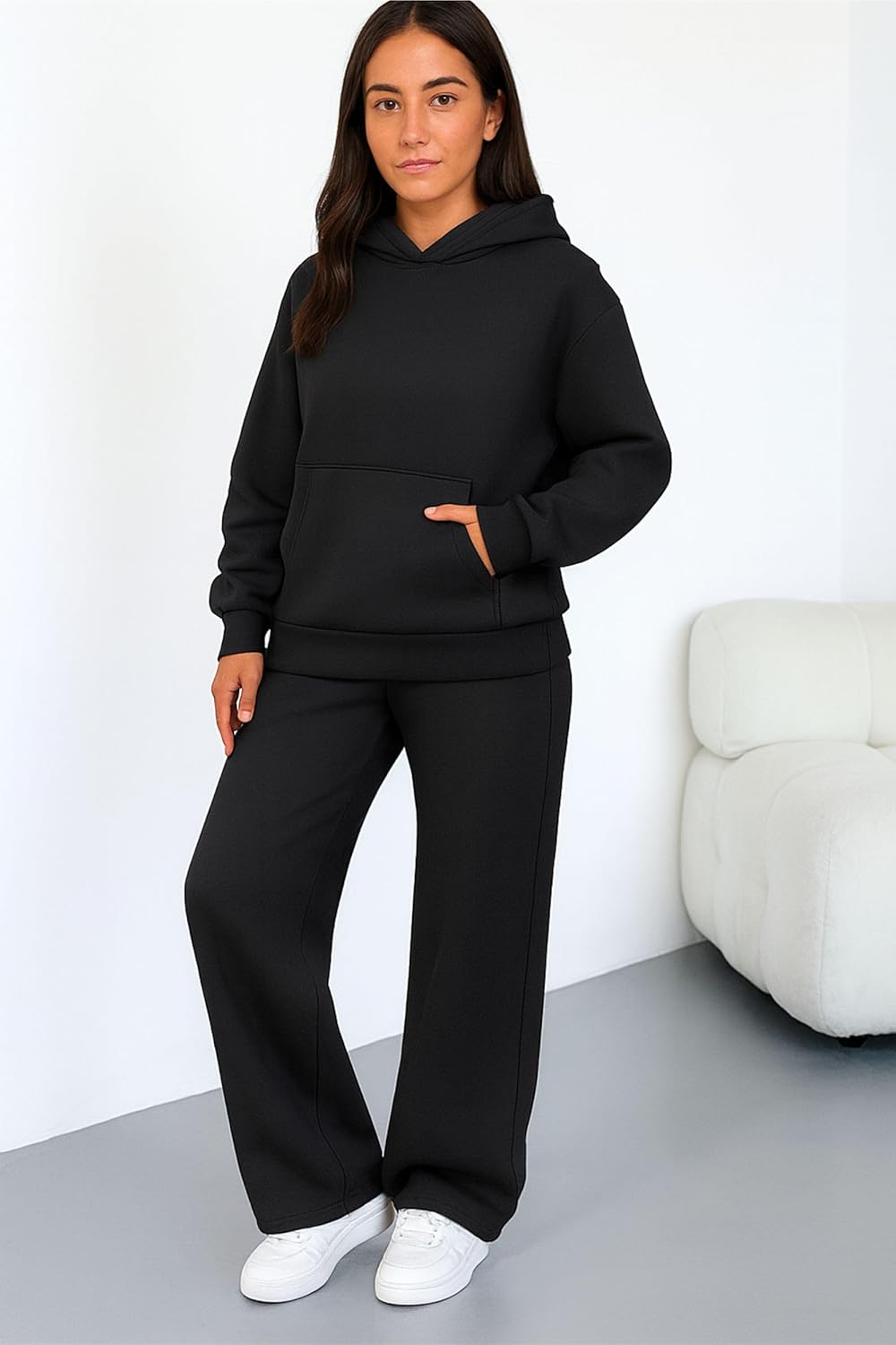 Women 2 Piece Oversized Tracksuits Set Fall Fashion Sweatsuits Lounge Outfits Hoodie Airport Travel Wide Leg Pants - Image 8