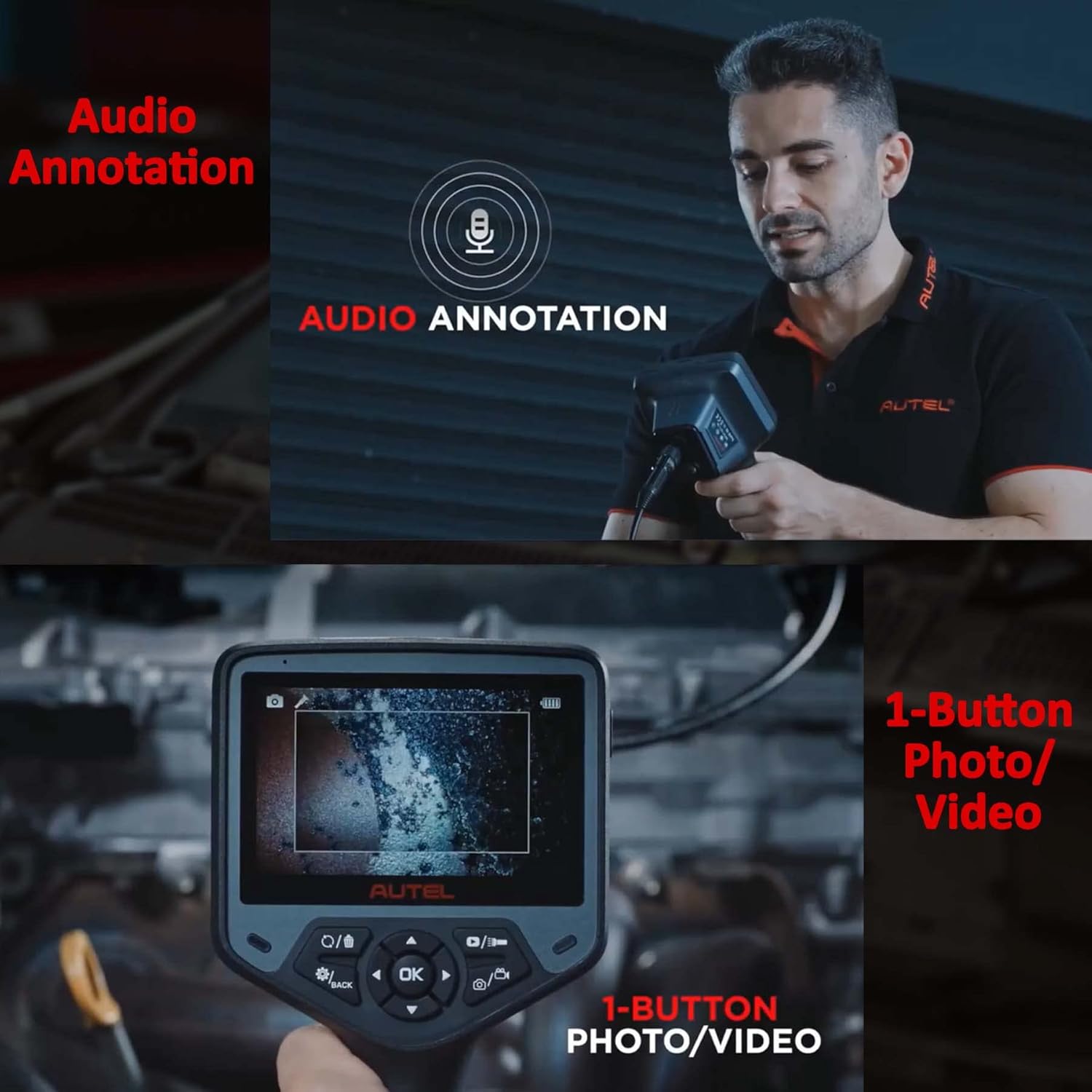 Autel MV480 MaxiVideo Inspection Camera Industrial Endoscope Semi-Rigid Flexible Cable 10-Level Adjustable LED Light Dual Front and Side Cameras High Resolution Advanced MV108 MV105 MV160 MV400 MV460