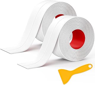 Mokani Waterproof Caulk Tape Self-Adhesive, 2 Rolls White Sealant Strips for Kitchen Bathroom Sink Bathtub Gaps, 1.5" x 10.5Ft with Tool
