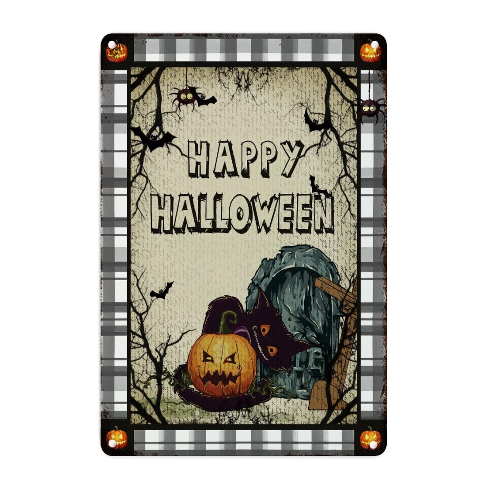 Décoration murale d'Halloween citrouille panneau métal salon affiche rétro Happy Halloween 30x45