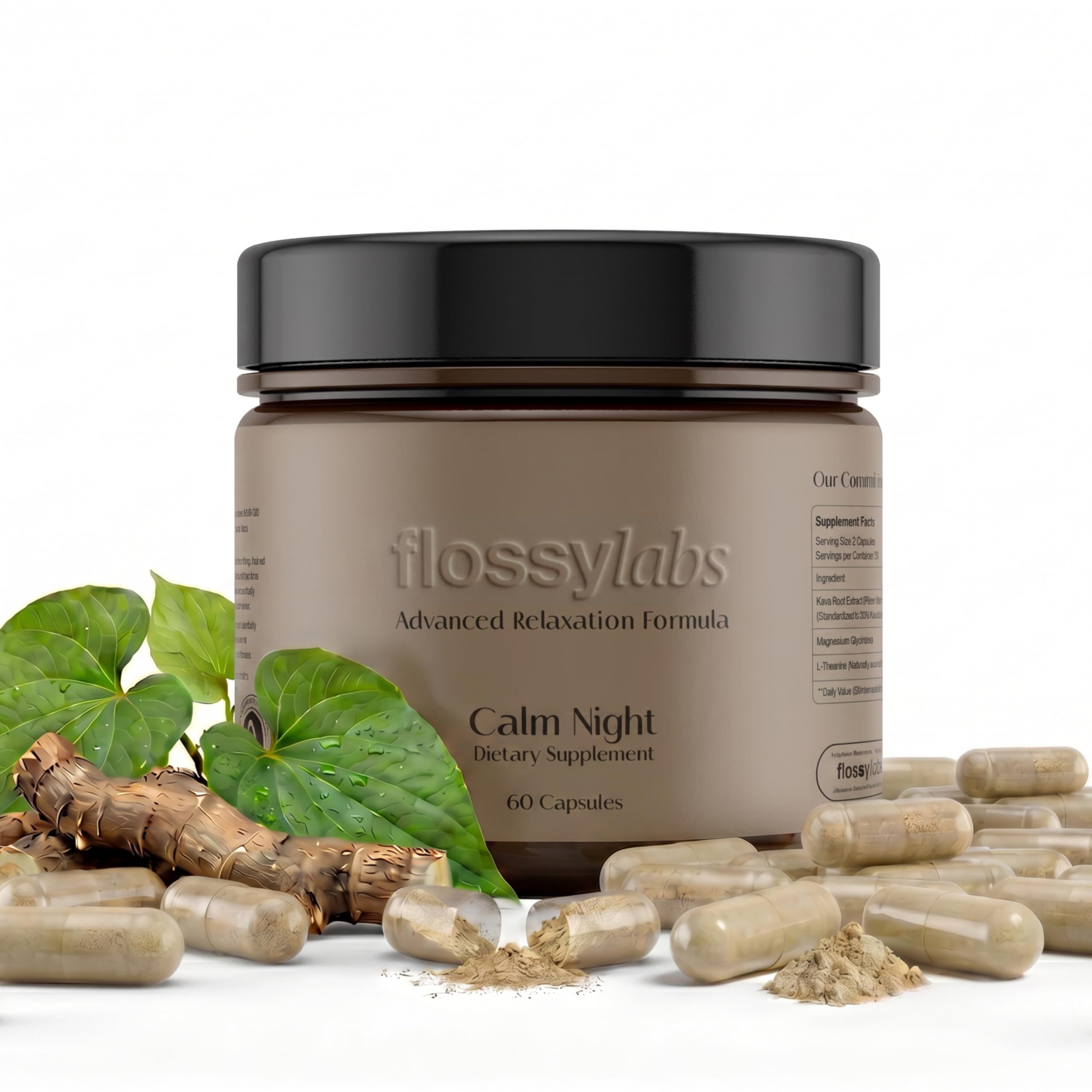 Calm Night Kava Kava Capsules with L Theanine & Magnesium Glycinate, Calming Supplement for Stress and Anxiety Relief, Evening Relaxation Support, 60 Capsules, 30 Day Supply