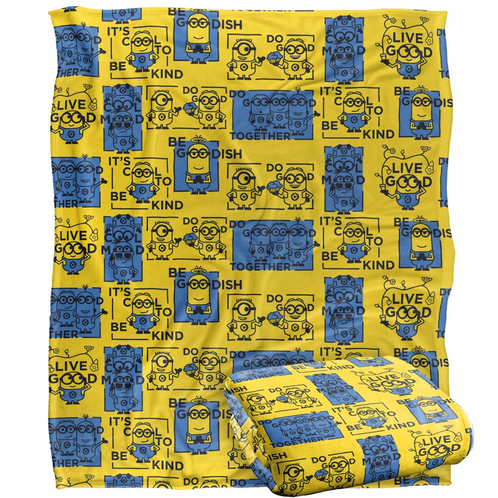 Plaid Minions Positively Squares LOGOVISION 152x127cm en maille ultra douce