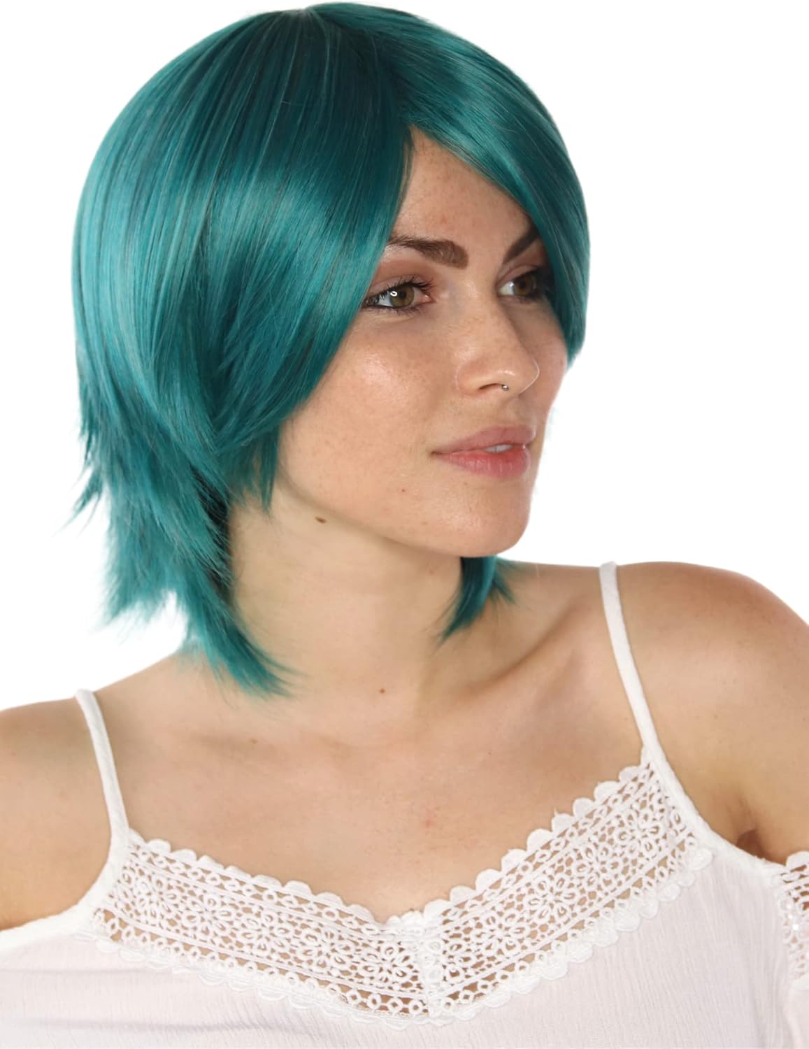Prettyland Peluca verde de caballero de longitud media y pelo recto escalonado Ribbons Almark The Gundam C1491