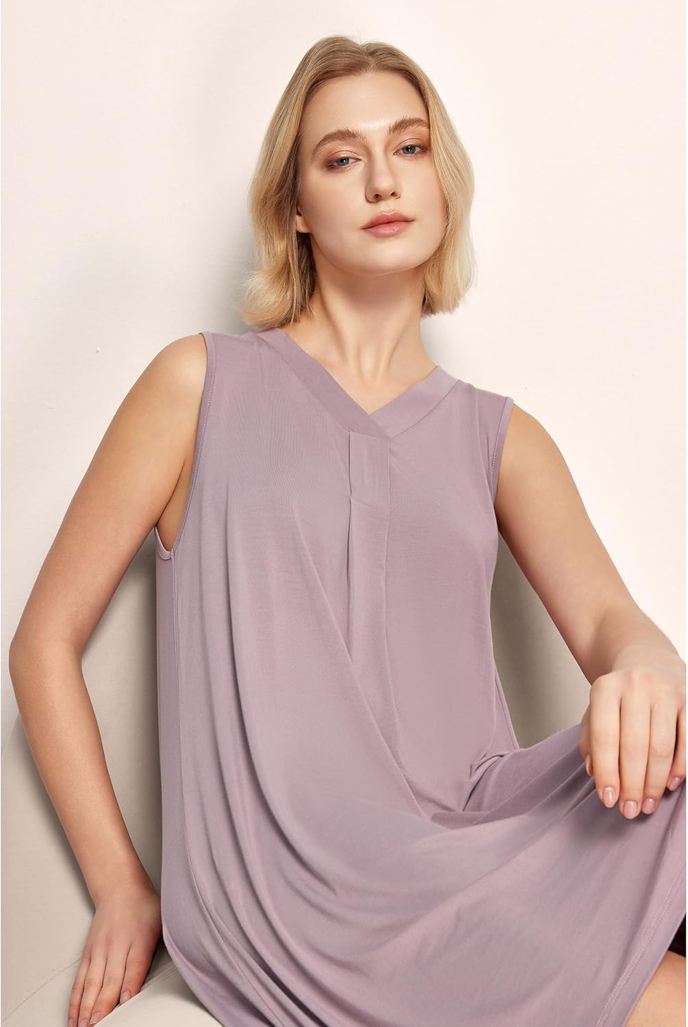 GYS Womens Bamboo-Derived Viscose Nightgowns Soft Sleeveless V Neck Nightdress Lightweight Sleep Shirt S-4XP - Image 5