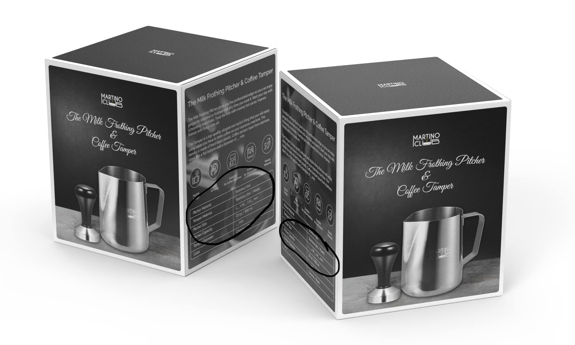 MARTINO CLUBBarista's Dream Coffee Set: Premium Accessories for Perfect Espresso and cappuccino Milk Frother cup 12oz (350 ml), Stainless Steel Jug + Tamper 51 mm