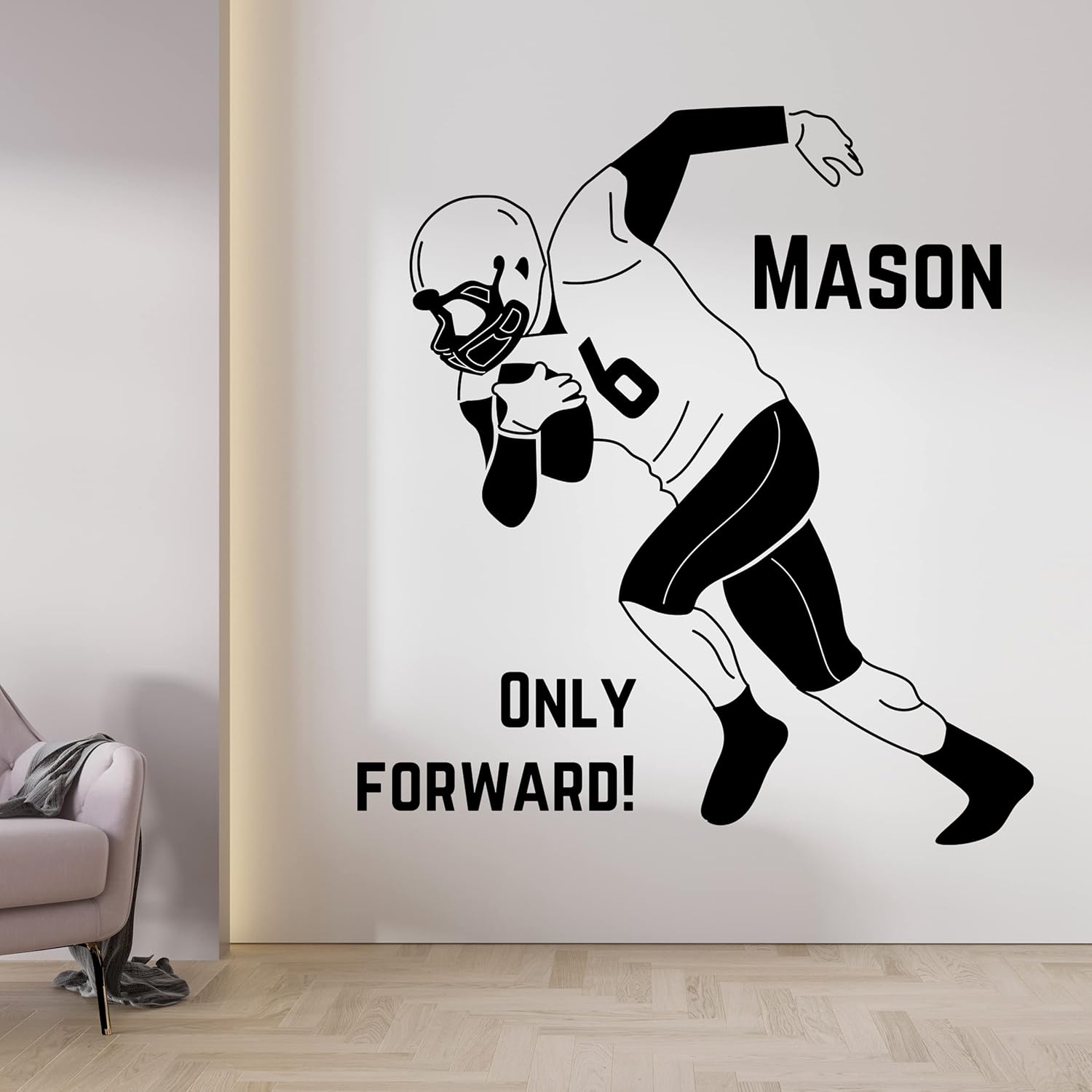Running Football Player Name Sticker - Customize Player Name & Number - Boys & Teens Room Decor 30x32.7