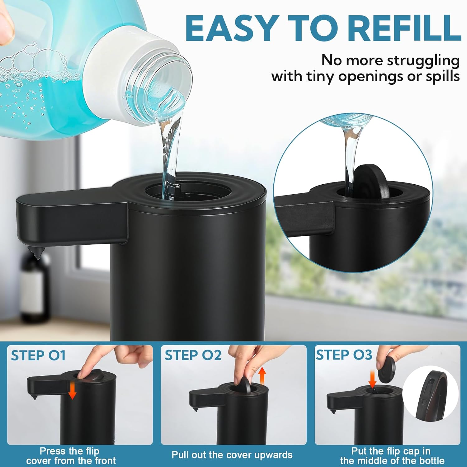 2 Pack Automatic Soap Dispensers Stainless Steel 9.5oz/270ml Electric Soap Dispenser Touchless Automatic Cleaning Function IPX5 Waterproof Motion Sensor Soap Dispenser for Bathroom Kitchen Dish Soap - Image 4