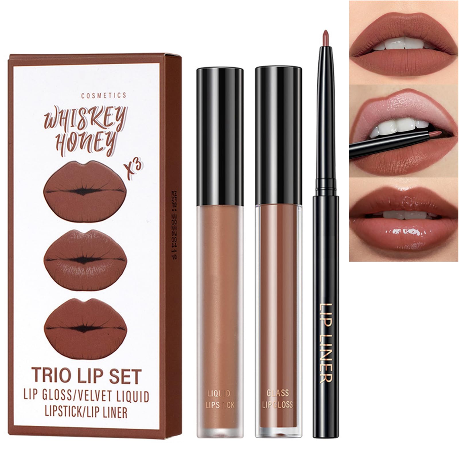 HERBENJOY Lip Gloss And Lip Liner Set, 3 In 1 Matte Moisturizing Lip Liner And Lipstick Set, Long Lasting Velvet Hydrating Non-Sticky Soft Silky High Pigmented Lipgloss And Precise Lipliner Set (05)