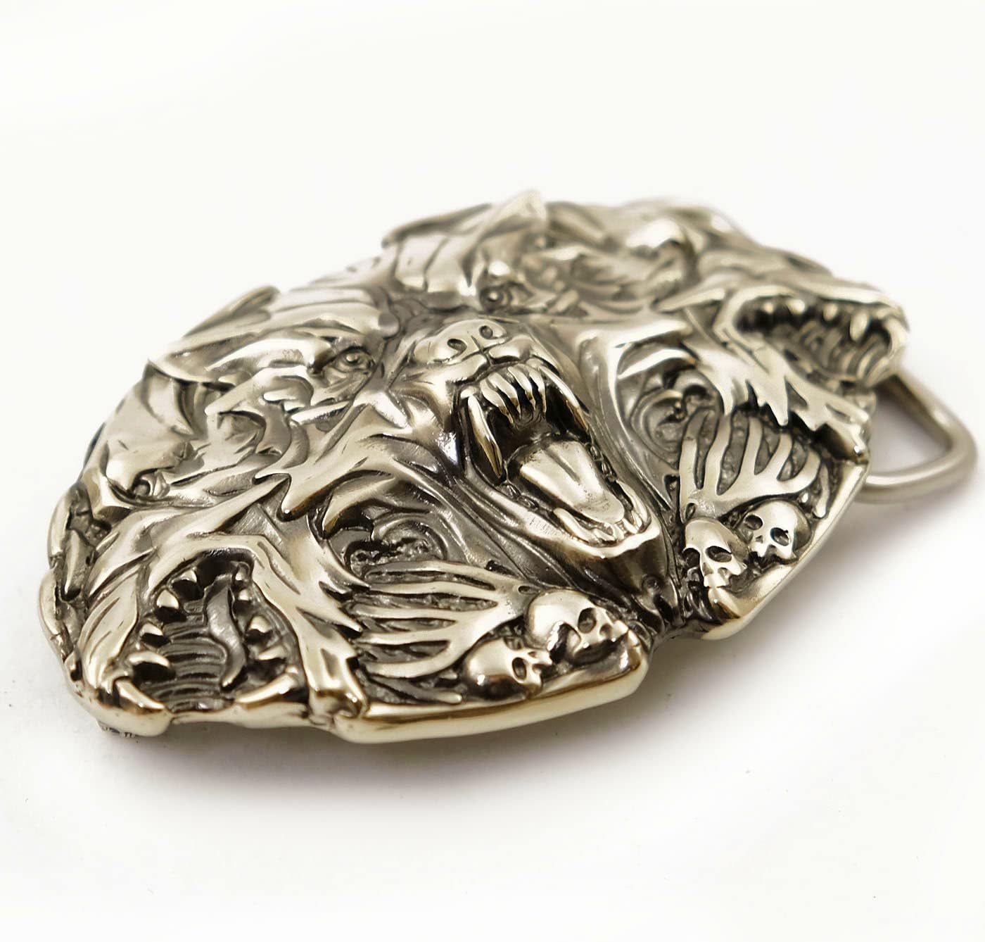 Cerberus Belt Buckle, Handmade multi-headed dog Hound of Hades german silver belt buckle