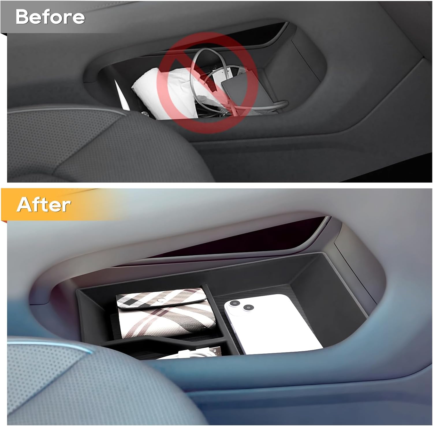 LFOTPP for 2024 V W Atlas Lower Center Console Organizer TPE 2024 Atlas[SE/SE with Technology/SEL/SEL Premium R-Line] Console Tray Atlas 2024 Accessories Console Organizer Armrest Tray Storage Box