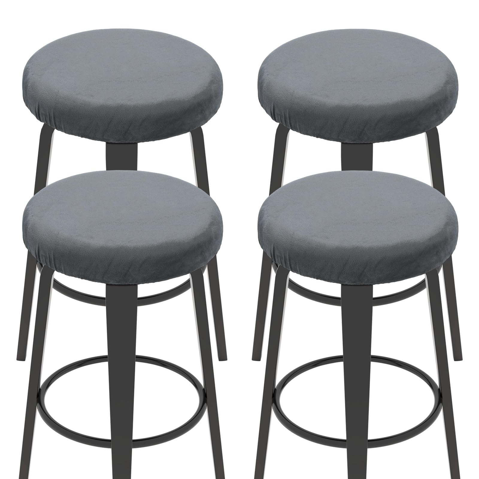 Housse de tabouret de bar velours gris foncé : lot de 4 protections élastiques