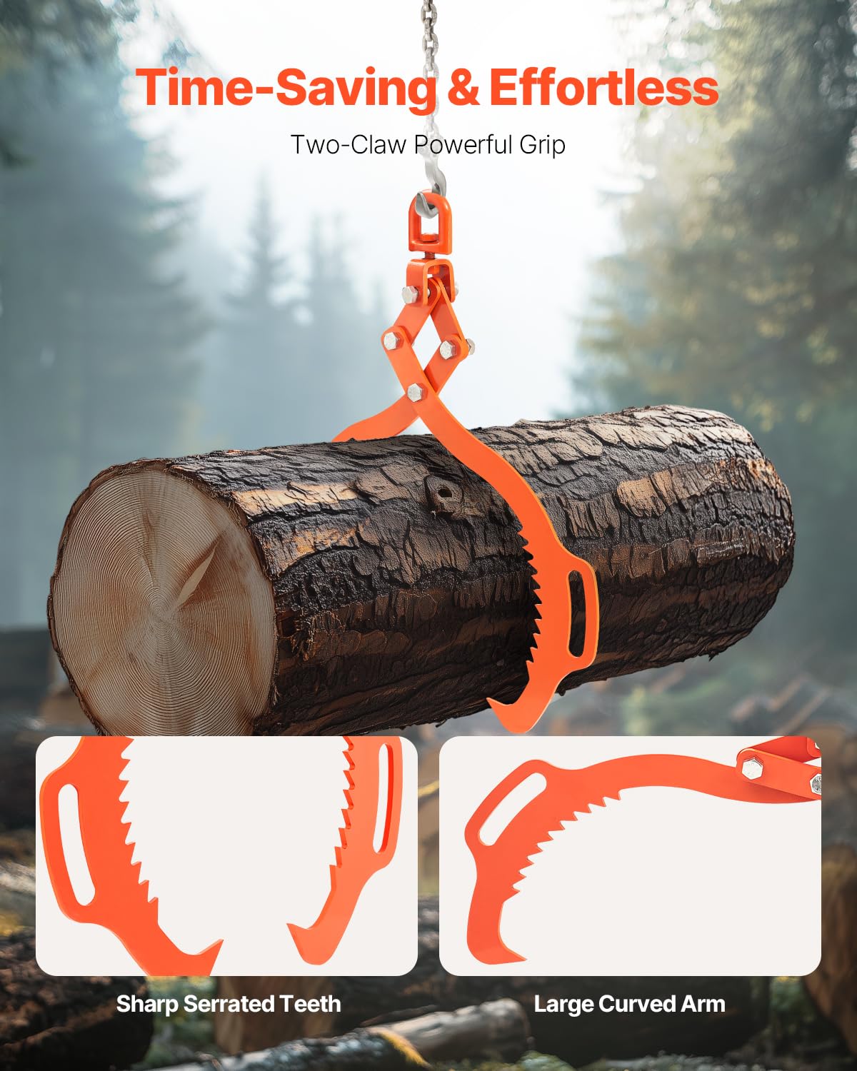 Profi Forstzange, 609-710 mm Holzgreifer mit 2 Klauen, Holzzange aus Stahl, 500 kg Tragfähigkeit, drehbare Schleppzange, Eagle-Claw-Design, Hebezange für LKWs, Traktoren, Gabelstapler