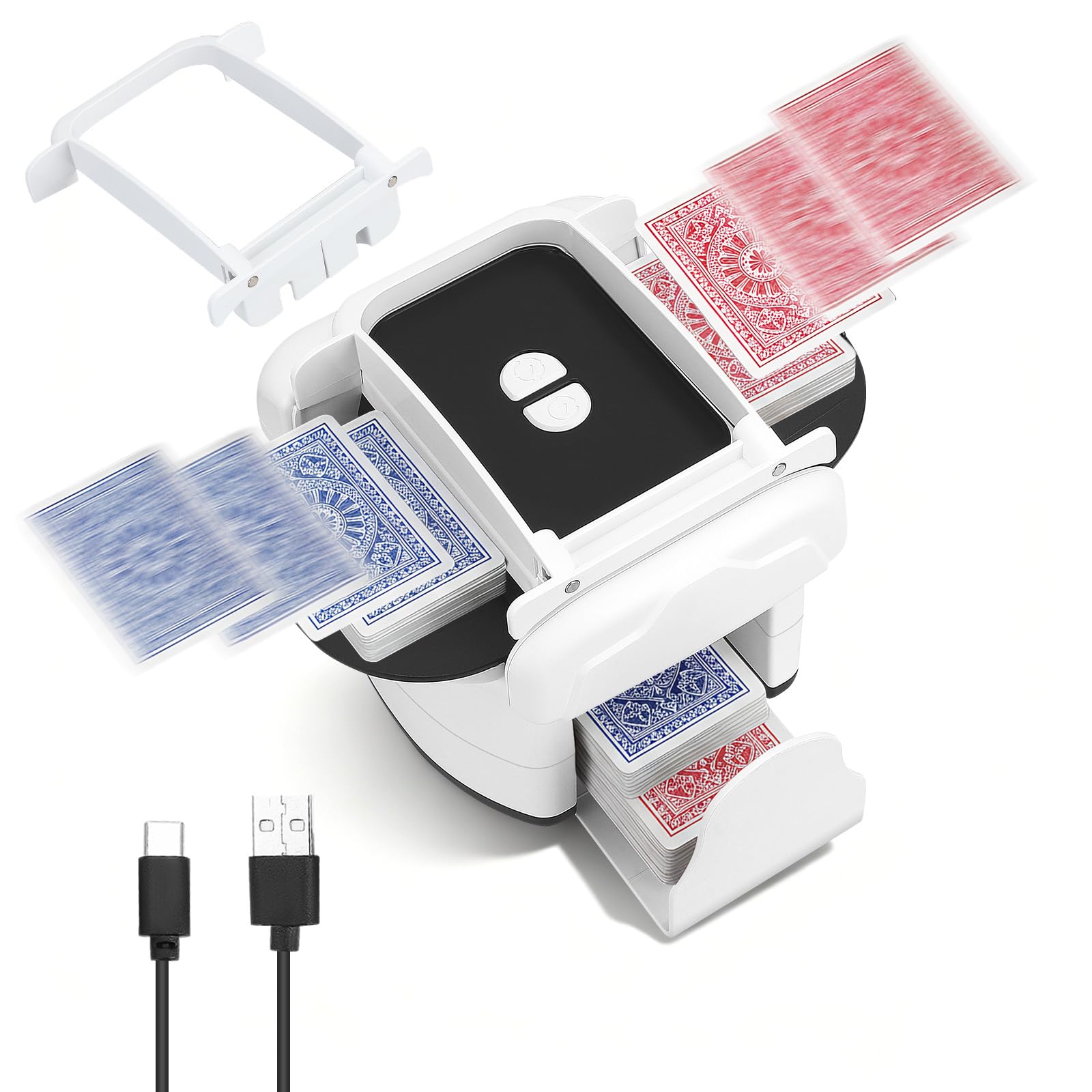 Mélangeur de Cartes Automatique Électrique pour 1-4 Jeux - Mode Auto/Manuel - Rechargeable USB-C - Silencieux - Compatible Poker, Belote, UNO, Blackjack, Texas Hold'em