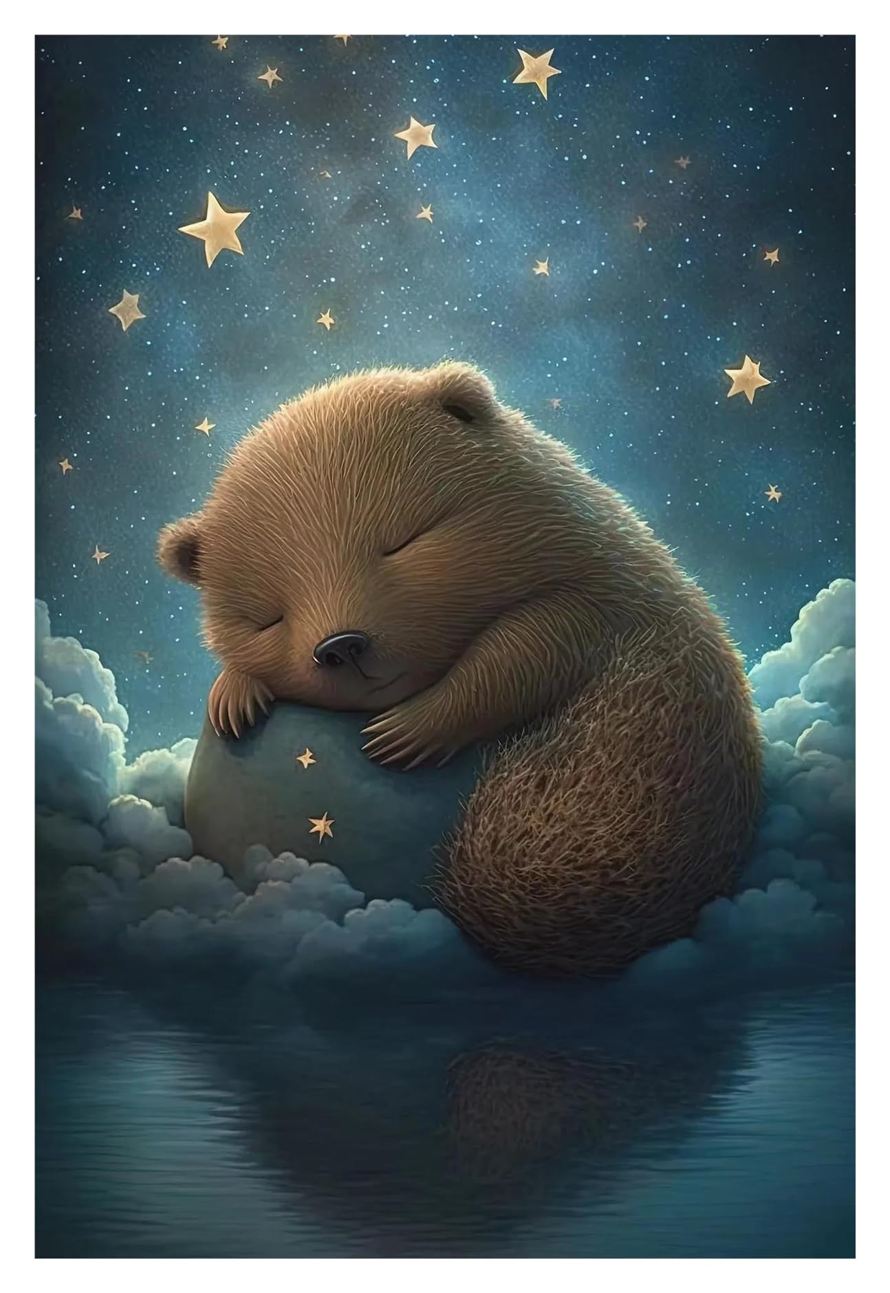 Tableau déco nature bébé animal ours et nuages pour chambre enfant 40x60cm