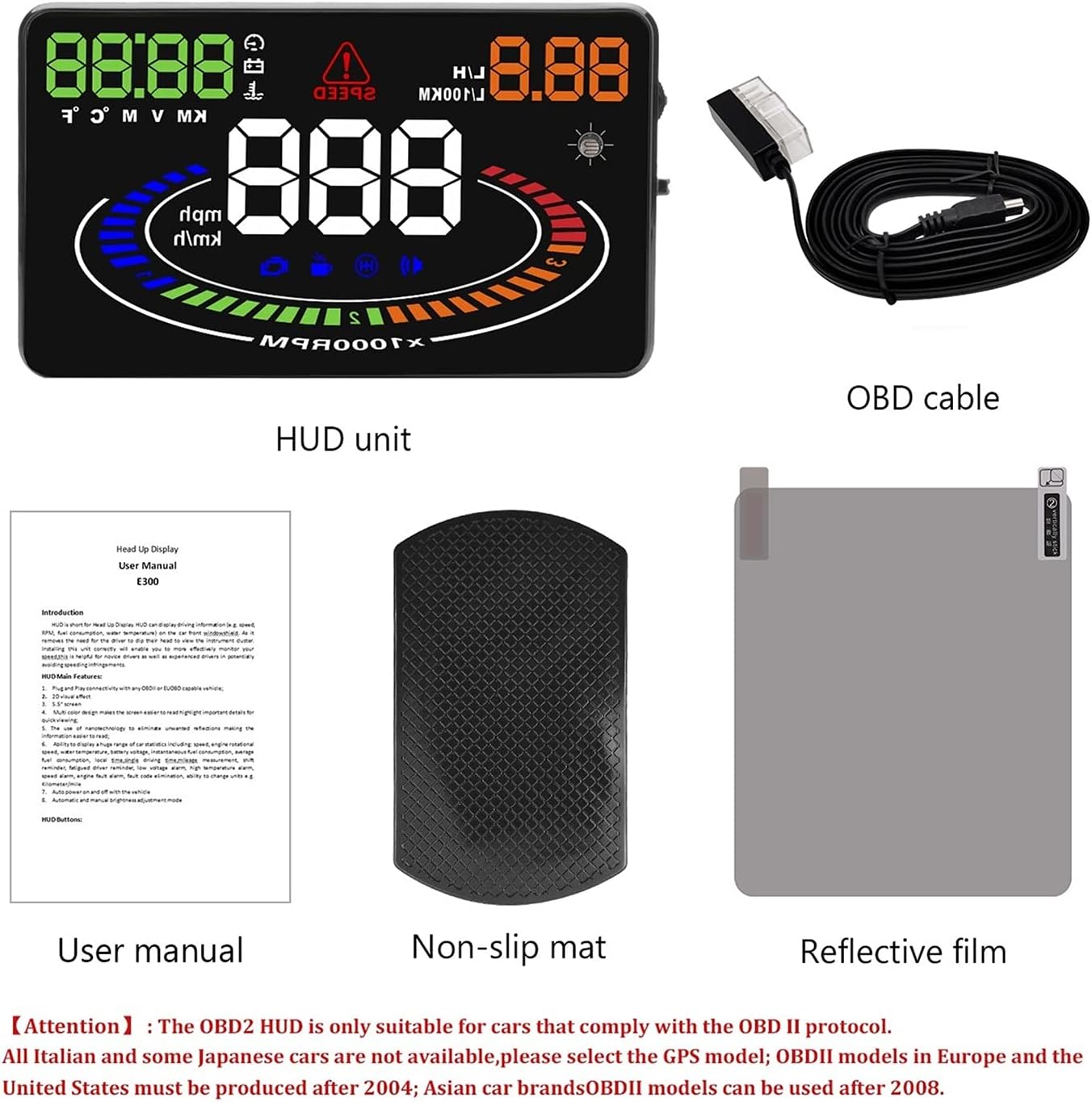 5.5" Projector Car Head Up Display HUD OBD2 Digital Car Speedometer Overspeed Fatigue Driving Alarm Auto Electronic Accessories