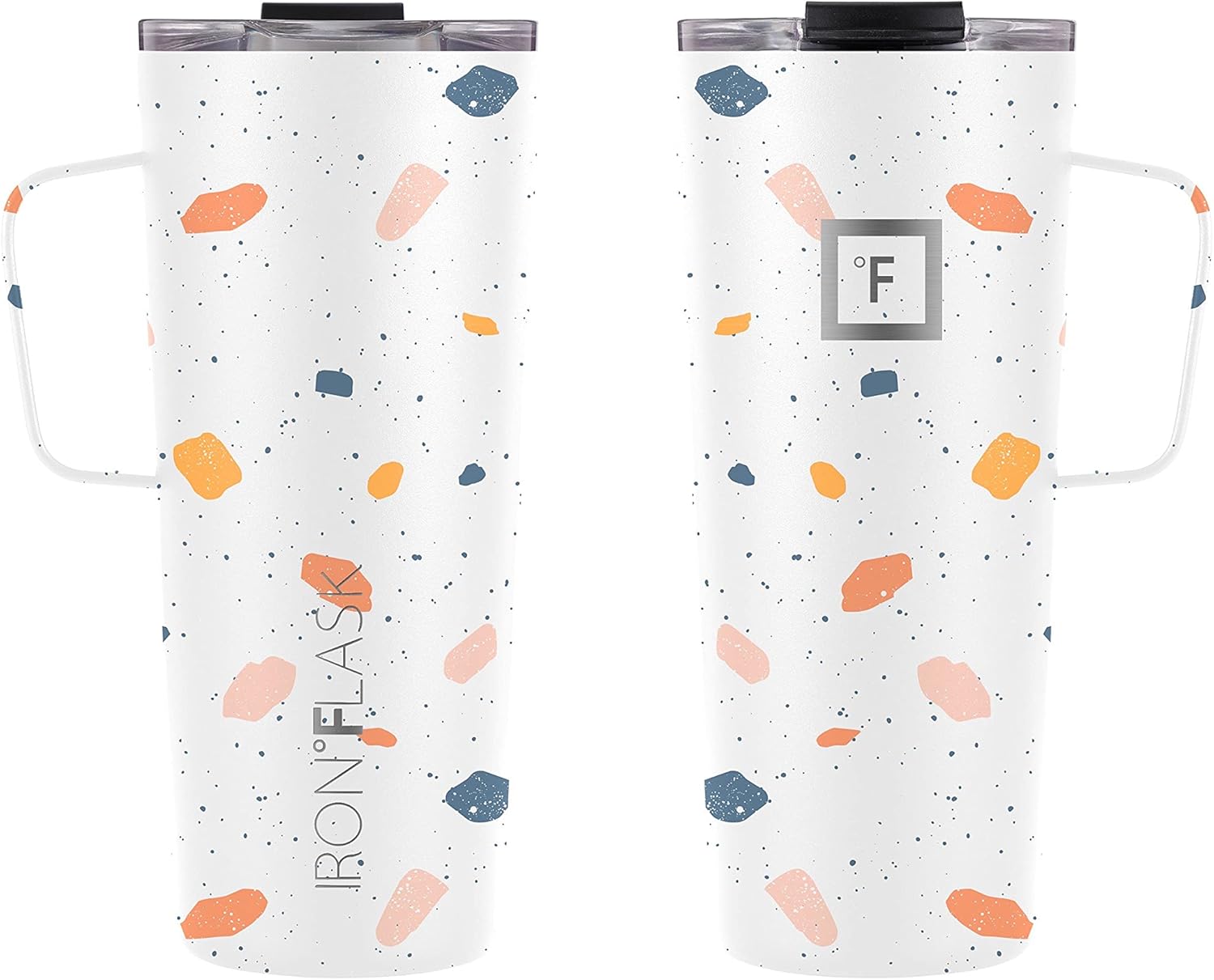 IRON °FLASK Grip Novelty Coffee Mug - Leak Proof, Vacuum Insulated Stainless Steel Bottle, Double Walled, Thermo Travel, Hot Cold, Water Metal Canteen - Terrazzo, 24 Oz - Classic Bottom - Image 3