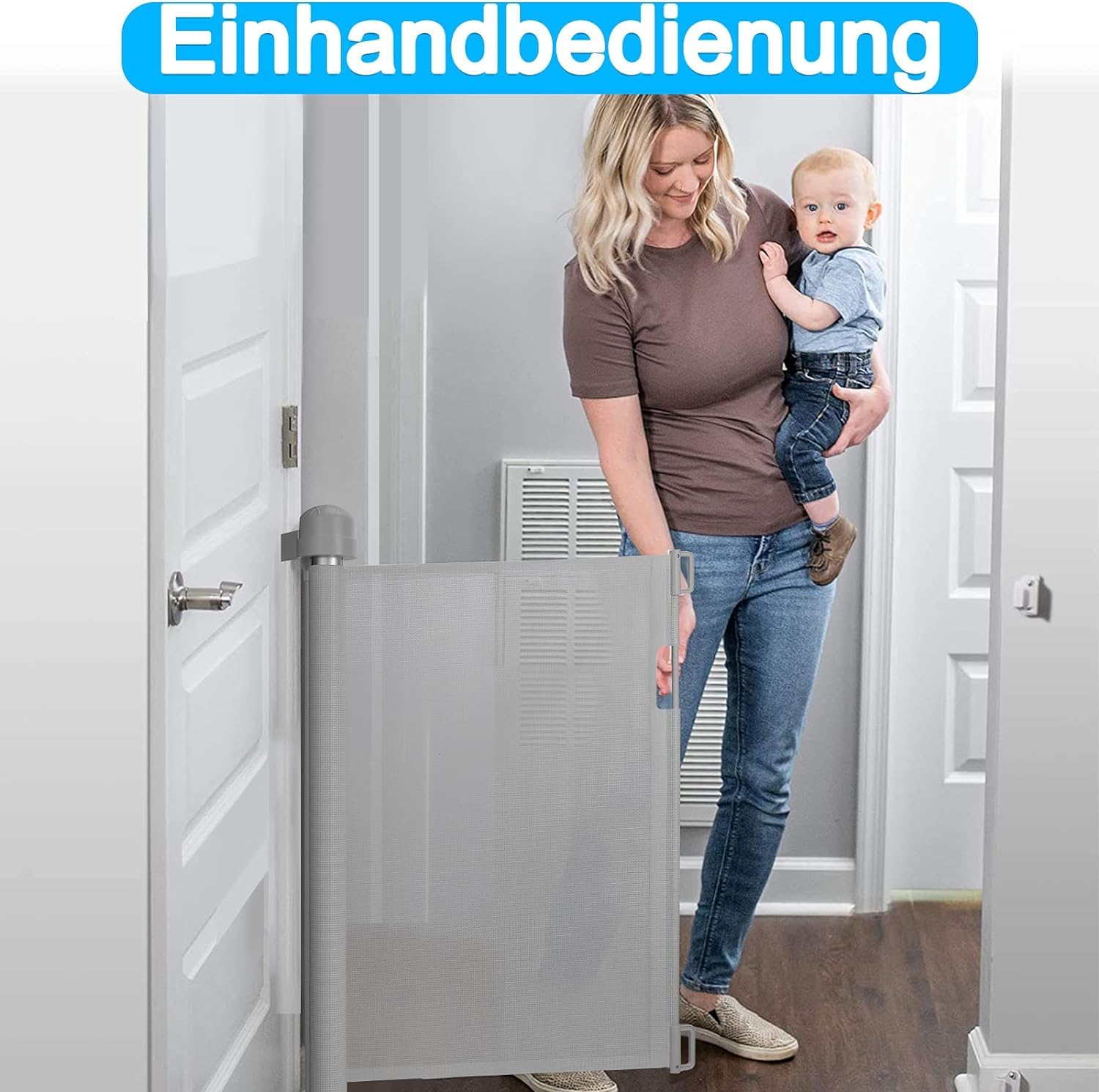 LARS360 Barrera de seguridad extensible de 0 a 180 cm, barrera para bebés, puerta retráctil, extensible, separador de seguridad para interiores y exteriores (gris)