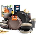 Teivio 32-Piece Kitchen Plastic Wheat Straw Dinnerware Set,Service for 8,Unbreakable Dinner Plates, Bowls,Cups,Farmhouse Outdoor Camping Dishes for Rustic Life/Country/Vintage Colorful,Aesthetic